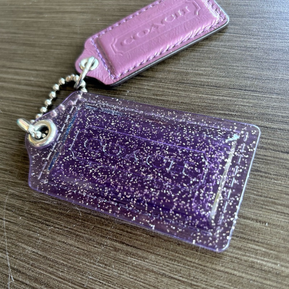 Coach Poppy Hang Tag Set (3” Clear Purple Silver Glitter & 2.5” Purple Patent) - Picture 4 of 9